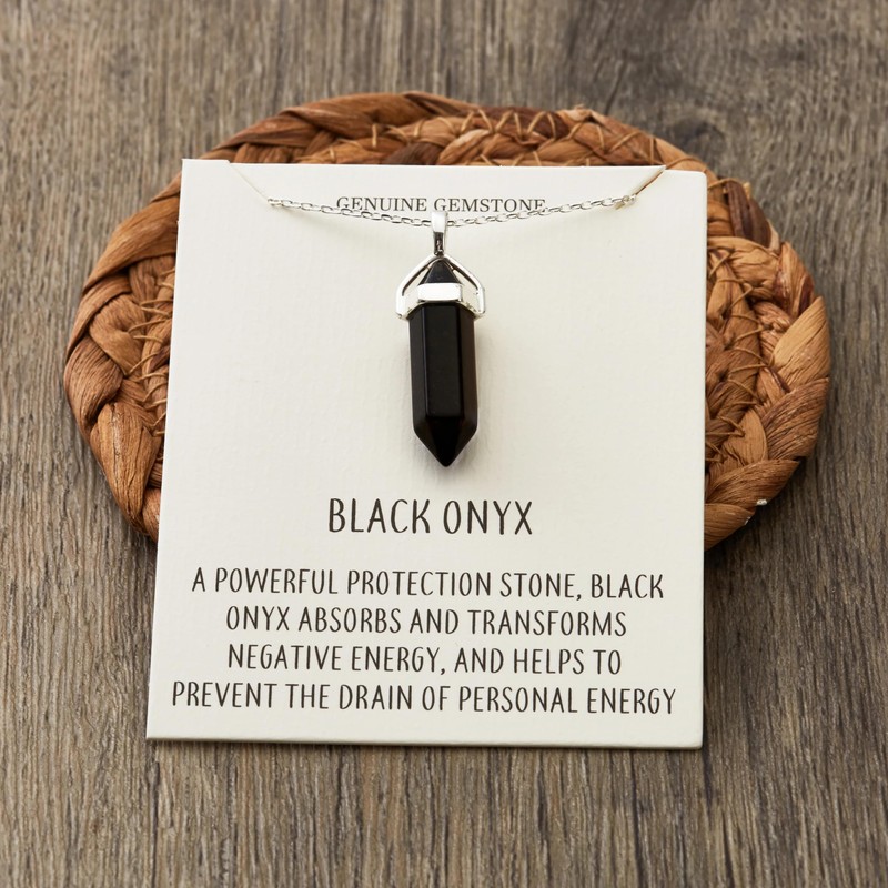 Philip Jones Black Onyx Gemstone Necklace with Quote Card