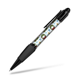 1x Black Ballpoint Pen (Photo Insert) - Vintage Christmas Tree Bells Baubles Design Retro - Soft Feel Finger Grip #170912
