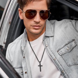 VNOX Cross Necklace for Men Women Silver/Gold/Black Mens Cross Necklaces Stainless Steel Cross Chain for Men Crucifix Pendant Men 24 Inches Christmas Christian Baptism Jewelry Gifts for Men Fathers