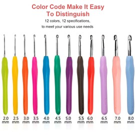 Crochet Hooks Set 45 Pcs 2.0mm-8.0mm, Yarn Knitting Needles Crochet Hooks Sewing Tools Set with Case for Arthritic Hands, 12 Ergonomic Soft Handles Crochet Hooks, 9 Aluminum Large-Eye Blunt Needles, 20 Mark Pin,Tape Measure Row Counter Ring for Arthritic