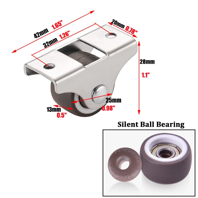 Mini Fixed Caster Wheels 1 inch Silent Ball Bearing Small