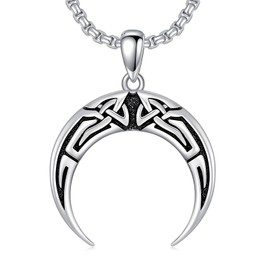 Lattd Moon Necklace 925 Sterling Silver Celtic Knot Crescent Moon Pendant Necklaces for Men Women, w/Stainless Steel Chain 22''+2'', Sterling Silver, No Gemstone