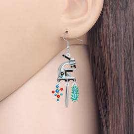RAIDIN Acrylic Colorful Science Lab Microscope Teacher Dangle Earrings for Women Girls Biology Chemistry Teacher Recognition Jewelry Gifts for Back to School (Microscope Earring A)