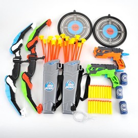 2 Pack Bow and Arrow Set for Kids 8-12, Suction Cup Bow and Arrow Game Set with Target Practice LED Light Up Kids Archery Set Outdoor Play Toys 2 Quivers 2 Blasters 20 Arrows & Darts