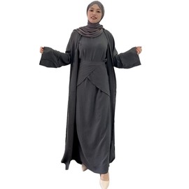 Abaya With Hijab Prayer Dress For Women Muslim Abayas Dress Long Sleeve Robe Eid Ramadan Dress Traditional Arabic Turkish Islamic Eid Kaftan Dresses Long Cardigan Prayer Clothes Dark Gray + Hijab L