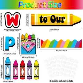 Justforjoyful Welcome to Our Pack Bulletin Board Decorations Back to School Crayon Theme Classroom Bulletin Board Border Set Colorful Crayons Name Tags for School Teacher Supplies Home Wall Decor