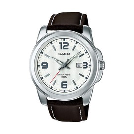 Casio Gents 43.00mm Quartz Watch with White Analogue dial and Brown Leather Strap Strap MTP-1314PL-7AVEF