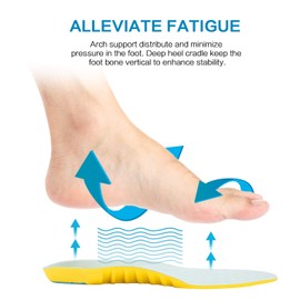 Panshan Insoles Gel High Arch Support Shock Absorption for Men & Women Everyday & Work Sports, Leisure, Foot Pain Insoles Shoes PSUK-XD001-Y-M EU 38-41