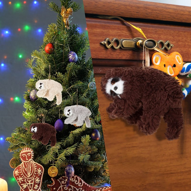 3 Pcs Christmas Sloth Ornaments Furry Animal Plush