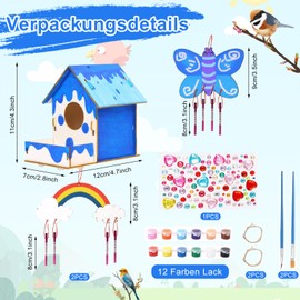 DIY Bird House Construction Kit for Children, 2 Pieces Bird House Building Kit, Craft Items for Painting, Wooden Bird House Sticker, Wind Chime, Craft Items for Children, Puzzle Bird Feeder, Balcony