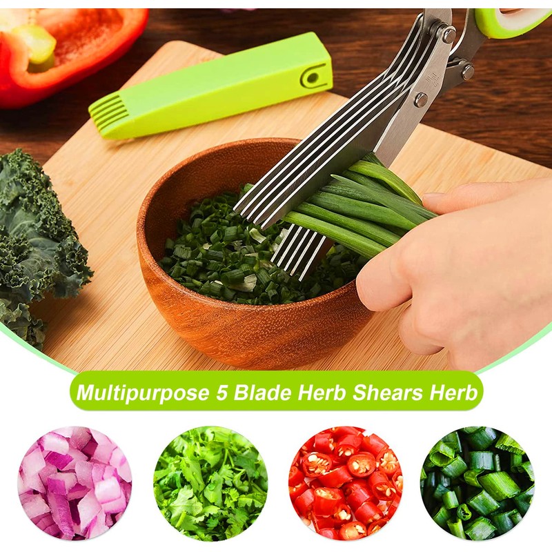 4-Piece Herb Scissors, Herb Scissors, 5-Layer Cutter Blades, Stainless Steel