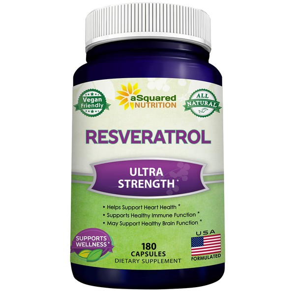100% Natural Resveratrol - 1000mg Per Serving Max Strength (180 Capsules) Antioxidant Supplement, Trans-Resveratrol Pills for Heart Health & Pure, Trans Resveratrol & Polyphenols