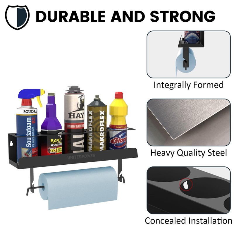 UNITEDPOWER 5 Aerosol Spray Can/Paper Towel Holder, Paint Bottle Storage