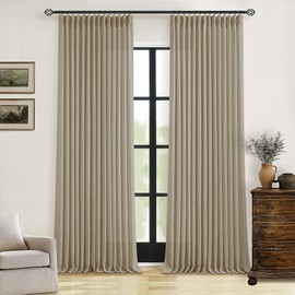 Pleated Linen Curtains 90 Inches Long for Living Room Pinch Pleat Hooks Track System Back Tab Custom Made Memory Shape Drape Privacy Protection Grey Beige Living Room Bedroom Window Curtain 90 Inch
