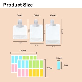 Ruayia Tragbare Reise-Flüssigkeitsbeutel Transparent, Set mit 15 Stück, 30ml/50ml/100ml, auslaufsicher, Quetschbeutel für Toilettenartikel, Lotion, Kosmetikdosen