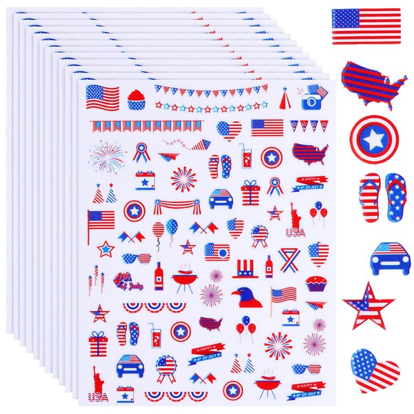 780 Pieces 4th of July Patriotic Nail Art Stickers Self-Adhesive American Flag Nail Art Decals Independence Day DIY Nail Decorations for Women DIY Nail Art Supplies