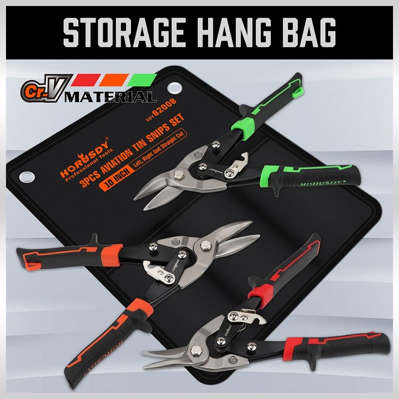 HORUSDY 3 Pack Aviation Tin Snips Set, 10 Inch Metal