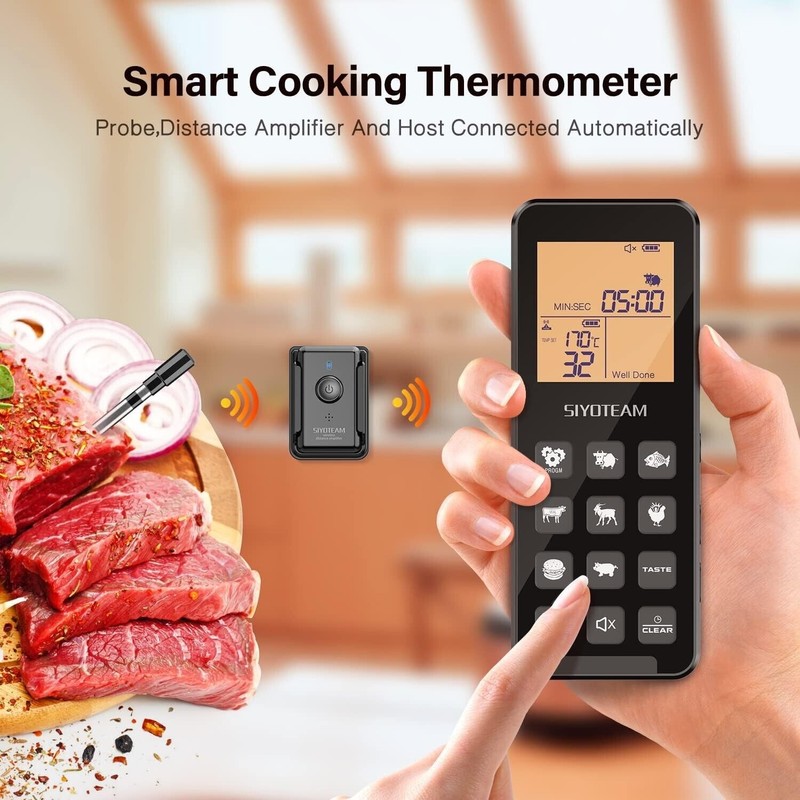 SIYOTEAM Smart Wireless Meat Thermometer Digital Thermomter for Cooking BBQ