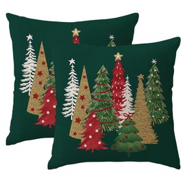RABUSOFA Christmas Pillow Covers 20x20 Set of 2 Velvet Green Christmas Tree Decorations Cushion Covers Xmas Winter Decorative Throw Pillows Christmas Decor for Couch Holiday Soft Gold