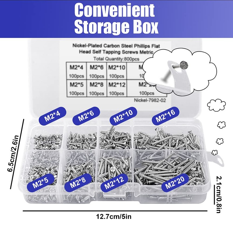 Screws Set, XCOZU 800 Pieces M2 Self-Tapping Screws Assortment 4
