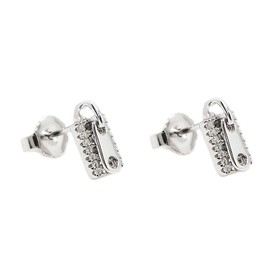 Pendientes Lineargent Plata Ley 925 m Rodiada 9.5 mm Motivo Cremallera Móvil Circonitas, Sterling Silver
