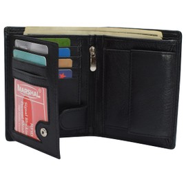 MARSHAL Genuine Leather RFID Signal Blocking Wallets For Men - Large Capacity - Hipster Bifold Multi Credit Card Holder (Black)