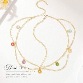 Jovono Boho Head Chain Gold Daisy Headpiece Flower Hair Chain Beach Costume Hair Accessories for Women and Girls