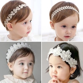 Baby Hair Bands, 4 Pieces, Baby Hair Accessories, Kids, Girls, Hair Ornaments, Lace, Cute, Stylish, Baby Headband, Elastic Band, Celebrations, Birthdays, Anniversaries, Baby Showers