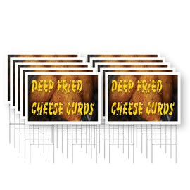 Deep Fried Cheese Curds Yard Sign 10 Pack of 24 Inch x 36 Inch Single Sided Weatherproof Heavy-Duty Plastic with Stake | Snack Favorites, State Fair Treats, Freshly Made | Made in USA