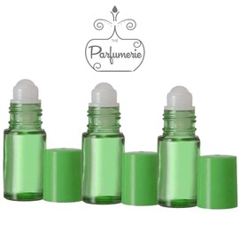 Green Glass 5 ml. Roll on Perfume Bottle. Perfect for Essential Oils Aromatherapy, Perfume, and Cologne. Plastic Roller. Pipettes Included (144 Bottles, Green)