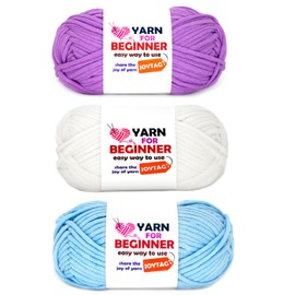 Hilo para ganchillo y tejer, hilo de algodón para principiantes con puntadas fáciles de ver, mezcla de algodón y nailon, hilo fácil para principiantes (3 x 50 g) (morado + blanco + azul)