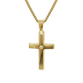 trendor Gold Cross 585 with 40 cm Gold-Plated Chain for Men and Women, Gold Pendant, Cross Pendant Made of Real Gold, Gift Idea, with Zirconia 35799, Gold Zirconia Gold, Cubic Zirconia