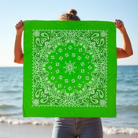 HankieWorld Bandana single Pack Soft Thin 27 inch Cotton Paisley Design Extra Large Headwear (Green)