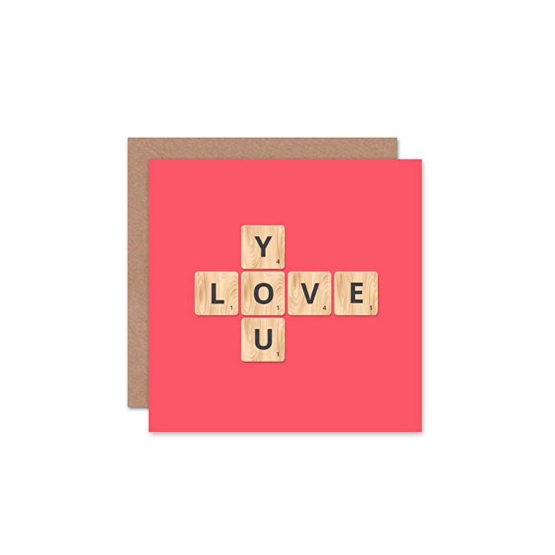Wee Blue Coo Love You Scrabble Pattern - Valentines/Anniversary Card