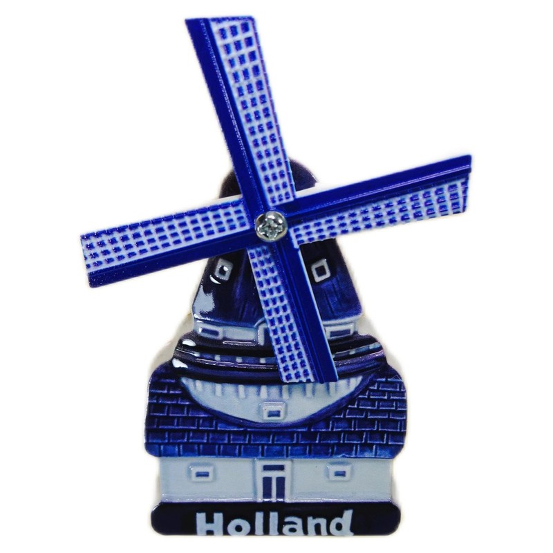 Souvenir Magnet Windmill Holland Delft Blue 10.5 x 6.5 cm