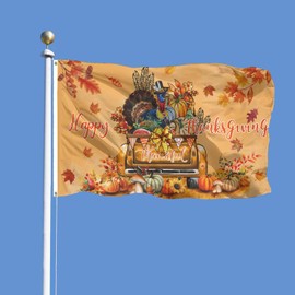 SENSEVEN Happy Thanksgiving Truck Fall Flags for Outside 3x5 Ft, Autumn Turkey Harvest Welcome Flag, Seasonal Fall Pumpkin Outdoor Banner with Brass Grommets for Yard Porch Farmhouse Decor