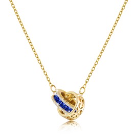 Linawe Sapphire Blue Gold Necklace for Women, Interlocking Circle Pendant Moissanite Imitation Diamond Crystal Birthstone Rhinestone Dainty Necklaces, Stainless Steel Chain Jewelry