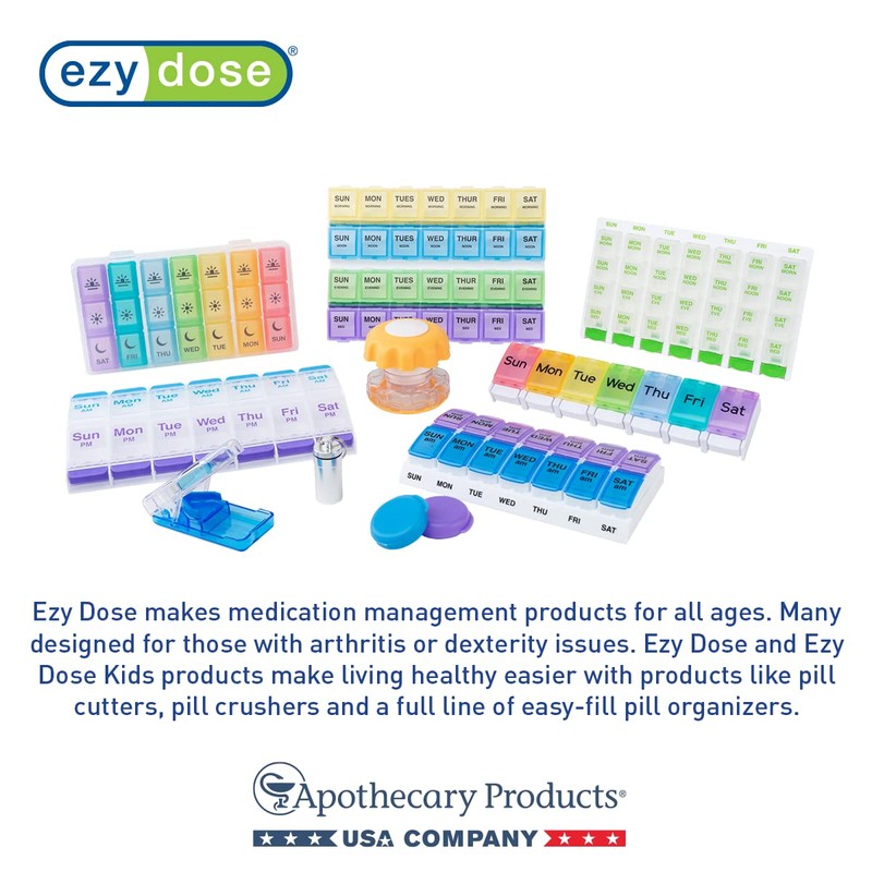 EZY DOSE Daily Oval Pill Case, Easy to Use Design,