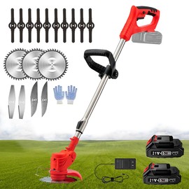 Electric Weed Eater, 21v Electric Weed Trimmer, Electric Weed Eater Cordless Stringless with 2pcs Batteries for Yard and Garden Grass Trimmer