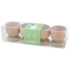 apollo THE HOUSEWARES 4 x Egg Cups -Easy Clean Beech Wood - Size 6x5.5cm - Light Brown