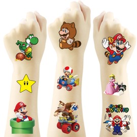 20 Sheets Mario Temporary Tattoos for Kids, Birthday Party Favors, Cute Cartoon Decoration Sticker Gifts for Girl Boys Activity Class Prizes Carnival Christmas Rewards