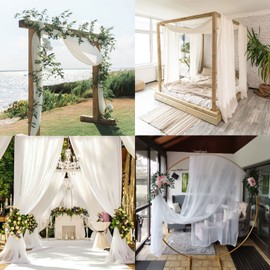 Pelmet Freehand Decoration, 130 x 550 cm Wedding Curtain Decoration White Transparent Voile Wedding Arch Curtains Tulle Photo Background Curtain for Photography Party Wedding Birthday Christening -