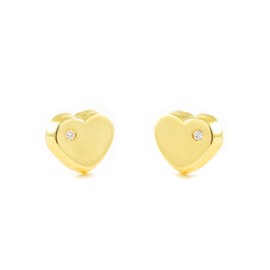 Mondepetit - 9ct Yellow Gold Heart Cubic Zirconia Children's Baby Earrings shine