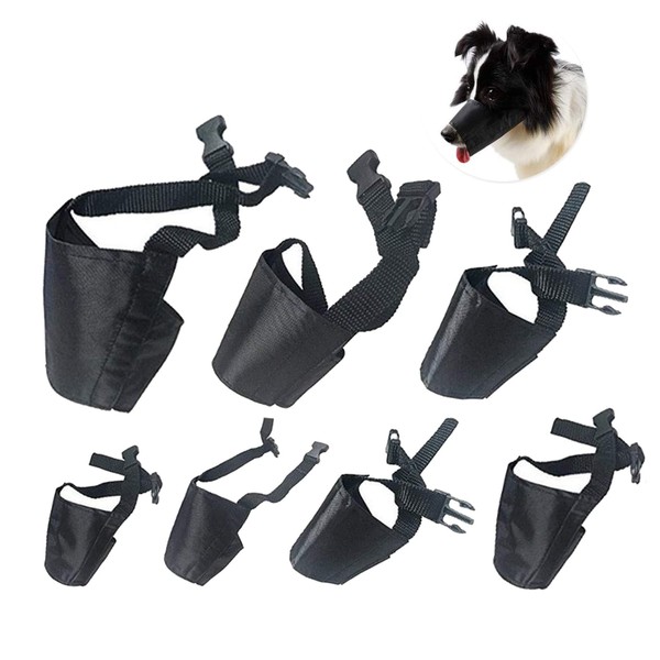 Amacoam Dog Muzzle Nylon Pack of 7 Adjustable Breathable Safety