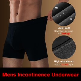 REELINDRY Washable Incontinence Underwear for Men Absorbent 2.3 oz Leak Proof Boxer Briefs Bladder Control 3 Pack (1 Black-2 Light Gray, XL)