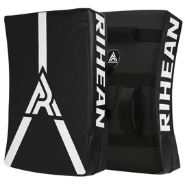 RIHEAN Martial Arts Kicking Shield Pad for Muay Thai, Taekwondo Football, Basketball, Hockey Training - Denser Foam, High-Density PU Leather Cover - Black Blocking Pad (1PC)