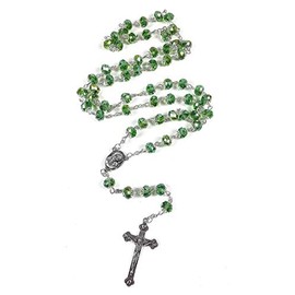 Rosario – Cuentas de cristal de oración católica y crucifijo, cuentas de 6 mm (verde)