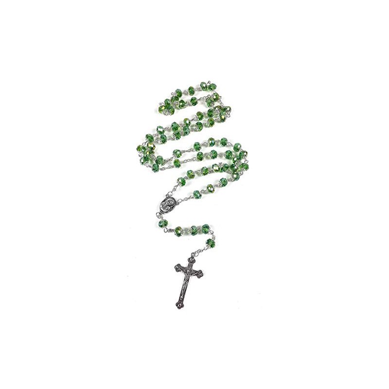 Rosario – Cuentas de cristal de oración católica y crucifijo,