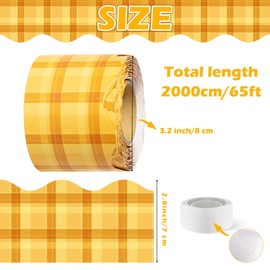 BeYumi Yellow Plaid Border Trim - 65ft Back to School Yellow Scalloped Rolled Border Trim Fall Thanksgiving Plaid Bulletin Board Set Harvest Party Decor Classroom Office Chalkboard Door Decoration