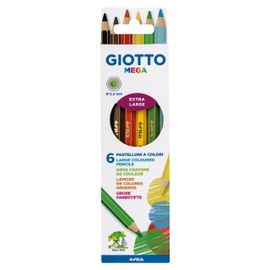 Giotto Mega F225800 Hexagonal Coloured Pencils in 6 Colours, with 5.5 mm Thick Lead, Case of 6 Pieces, 1 Piece (Pack of 1)